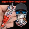 1pc Popper Lure Skull Fishing Lure Artificial Bait + 1pc Mask Magic Scarf Headband Balaclavas - (208-1+MS027)