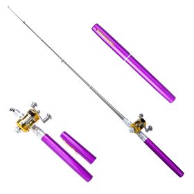 Telescopic drum pen rod fishing gear set (Color: Purple)