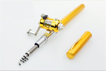 Mini Ice Fishing Rod Pocket Raft Rod Portable Gift Fishing Rod (Color: Gold)