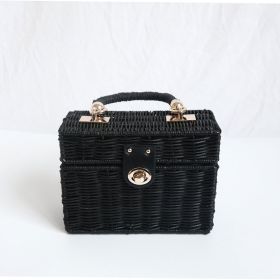 Girls Chain Handmade Rattan Bag (Color: Black)